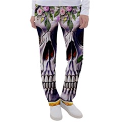 Cute Sugar Skull With Flowers - Day Of The Dead Women s Casual Pants by GardenOfOphir