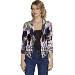 Cute Sugar Skull With Flowers - Day Of The Dead Women s Casual 3/4 Sleeve Spring Jacket by GardenOfOphir