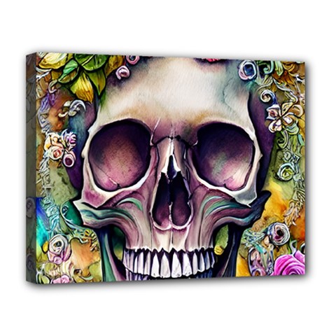 Skull And Bones Retro Canvas 14  X 11  (stretched) by GardenOfOphir