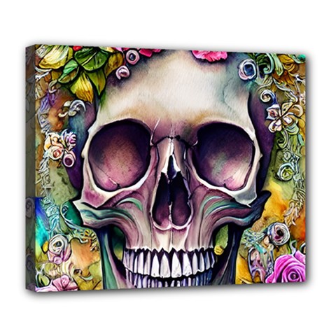 Skull And Bones Retro Deluxe Canvas 24  X 20  (stretched) by GardenOfOphir