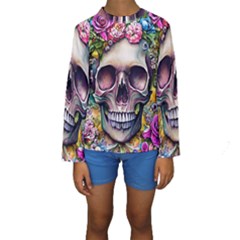 Skull And Bones Retro Kids  Long Sleeve Swimwear by GardenOfOphir