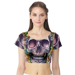 Skull And Bones Retro Short Sleeve Crop Top by GardenOfOphir