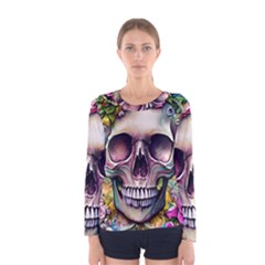 Skull And Bones Retro Women s Long Sleeve Tee