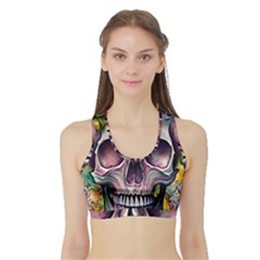 Skull And Bones Retro Sports Bra With Border by GardenOfOphir