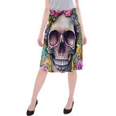 Skull And Bones Retro Midi Beach Skirt by GardenOfOphir