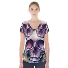 Skull And Bones Retro Short Sleeve Front Detail Top by GardenOfOphir