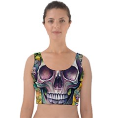 Skull And Bones Retro Velvet Crop Top by GardenOfOphir