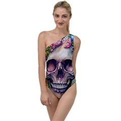 Skull And Bones Retro To One Side Swimsuit by GardenOfOphir