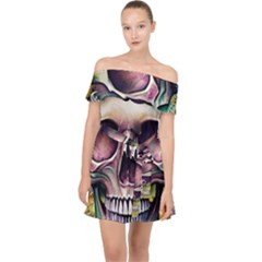 Skull And Bones Retro Off Shoulder Chiffon Dress by GardenOfOphir