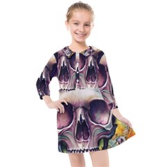 Skull And Bones Retro Kids  Quarter Sleeve Shirt Dress by GardenOfOphir