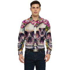 Skull And Bones Retro Men s Long Sleeve Pocket Shirt  by GardenOfOphir