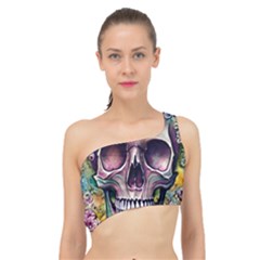 Skull And Bones Retro Spliced Up Bikini Top  by GardenOfOphir