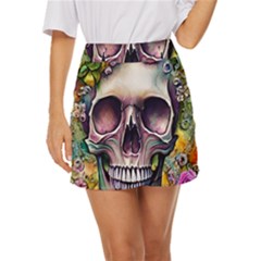 Skull And Bones Retro Mini Front Wrap Skirt by GardenOfOphir