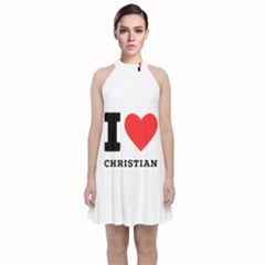 I Love Christian Velvet Halter Neckline Dress  by ilovewhateva