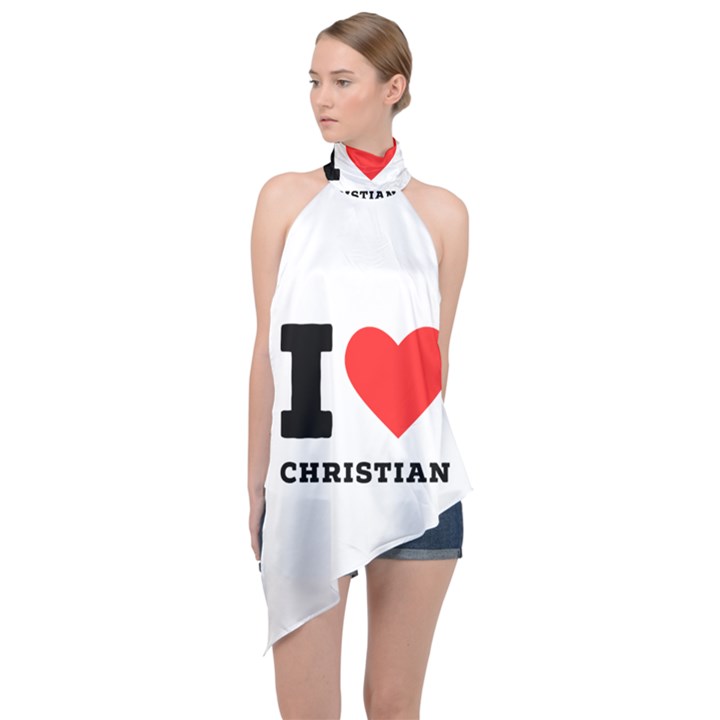 I love christian Halter Asymmetric Satin Top