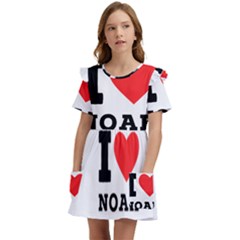 I Love Noah Kids  Frilly Sleeves Pocket Dress by ilovewhateva