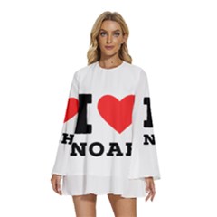 I Love Noah Round Neck Long Sleeve Bohemian Style Chiffon Mini Dress by ilovewhateva