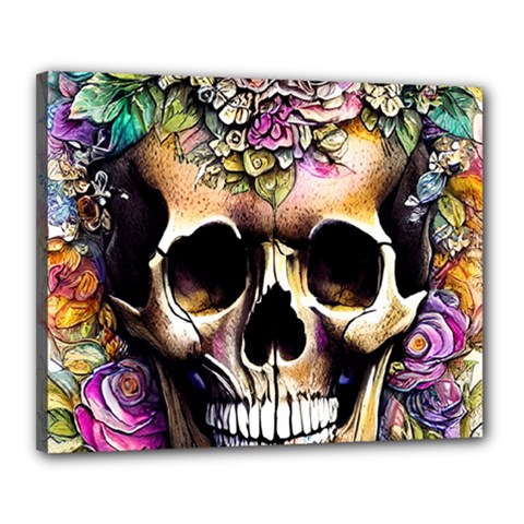 Skeleton Skull Cottagecore Canvas 20  X 16  (stretched) by GardenOfOphir