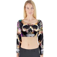 Skeleton Skull Cottagecore Long Sleeve Crop Top by GardenOfOphir