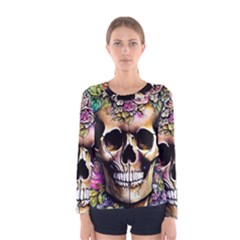 Skeleton Skull Cottagecore Women s Long Sleeve Tee