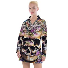 Skeleton Skull Cottagecore Women s Long Sleeve Casual Dress by GardenOfOphir