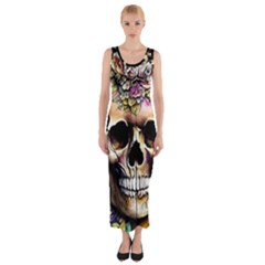 Skeleton Skull Cottagecore Fitted Maxi Dress by GardenOfOphir