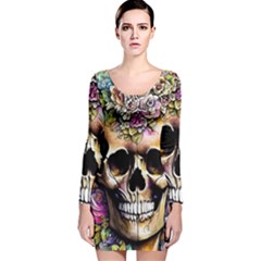 Skeleton Skull Cottagecore Long Sleeve Velvet Bodycon Dress