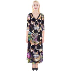 Skeleton Skull Cottagecore Quarter Sleeve Wrap Maxi Dress by GardenOfOphir