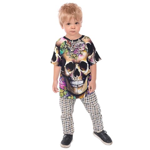 Skeleton Skull Cottagecore Kids  Raglan Tee by GardenOfOphir