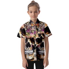 Skeleton Skull Cottagecore Kids  Short Sleeve Shirt by GardenOfOphir