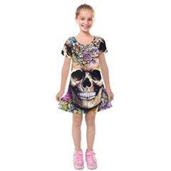 Skeleton Skull Cottagecore Kids  Short Sleeve Velvet Dress by GardenOfOphir