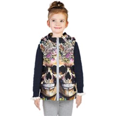 Skeleton Skull Cottagecore Kids  Hooded Puffer Vest