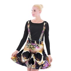 Skeleton Skull Cottagecore Suspender Skater Skirt by GardenOfOphir