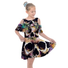 Skeleton Skull Cottagecore Kids  Shoulder Cutout Chiffon Dress by GardenOfOphir