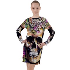 Skeleton Skull Cottagecore Long Sleeve Hoodie Dress