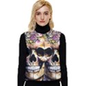 Skeleton Skull Cottagecore Women s Short Button Up Puffer Vest View1