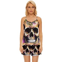 Skeleton Skull Cottagecore Satin Pajama Short Set by GardenOfOphir