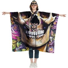 Skeleton Skull Cottagecore Women s Hooded Rain Ponchos