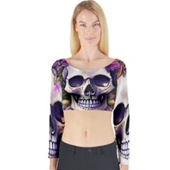 Cute Skulls And Bones Long Sleeve Crop Top by GardenOfOphir