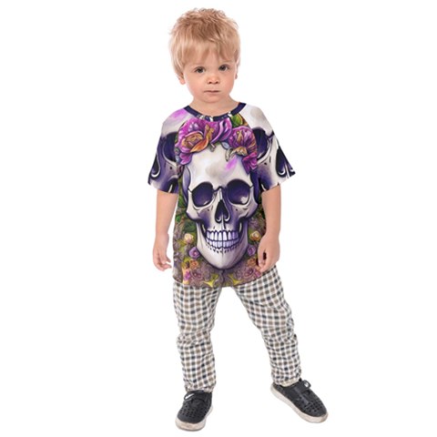 Cute Skulls And Bones Kids  Raglan Tee by GardenOfOphir