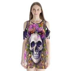 Cute Skulls And Bones Shoulder Cutout Velvet One Piece