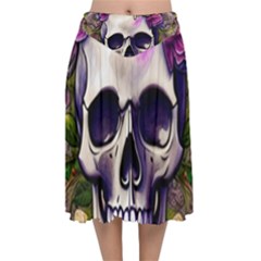 Cute Skulls And Bones Velvet Flared Midi Skirt