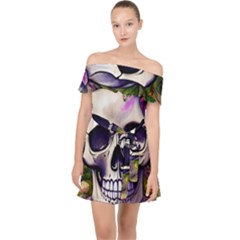 Cute Skulls And Bones Off Shoulder Chiffon Dress by GardenOfOphir