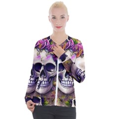 Cute Skulls And Bones Casual Zip Up Jacket by GardenOfOphir