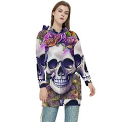 Cute Skulls And Bones Women s Long Oversized Pullover Hoodie