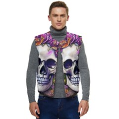 Cute Skulls And Bones Men s Short Button Up Puffer Vest	