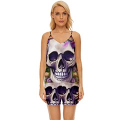 Cute Skulls And Bones V-neck Satin Pajamas Set