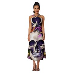 Cute Skulls And Bones Sleeveless Cross Front Cocktail Midi Chiffon Dress