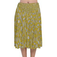 Leaves-014 Velvet Flared Midi Skirt by nateshop