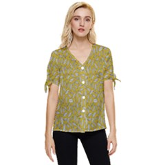 Leaves-014 Bow Sleeve Button Up Top by nateshop